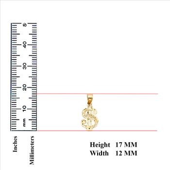 14K Yellow Gold Dollar Sign Pendant - 17 mm X 12 mm