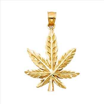 14K Yellow Gold Marijuana Leaf Pendant