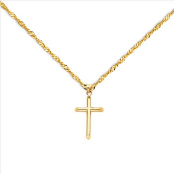 14K Yellow Gold Classic Cross Pendant with 1.2mm Singapore Chain - 18