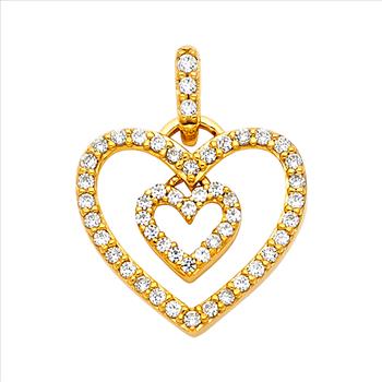 14K Yellow Gold Cubic zirconia Heart Pendant - 14 mm X 15 mm