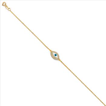 14K Yellow Gold Evil Eye Chain Bracelet - 7+1