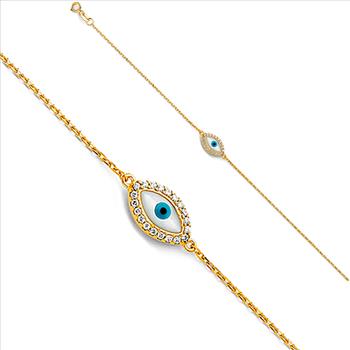 14K Yellow Gold Evil Eye Chain Bracelet - 7+1