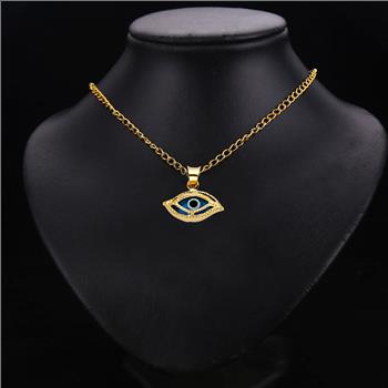 14K Yellow Gold Evil Eye Pendant - 7 mm X 13 mm