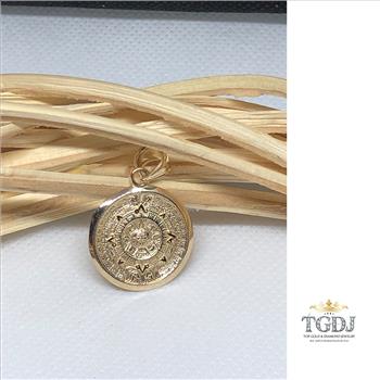 Gold Aztec Charm Mayan Calendar Pendant, 0.8