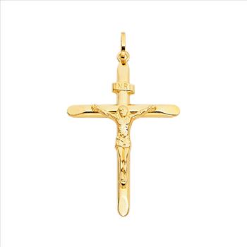 14K Yellow Gold Religious Crucifix Pendant- 43 mm X 31 mm