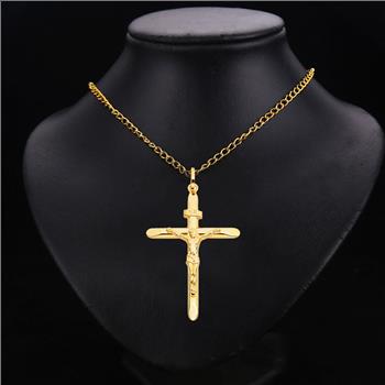 14K Yellow Gold Religious Crucifix Pendant- 43 mm X 31 mm