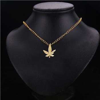 14K Yellow Gold Marijuana Leaf Pendant - 20 mm X 19 mm