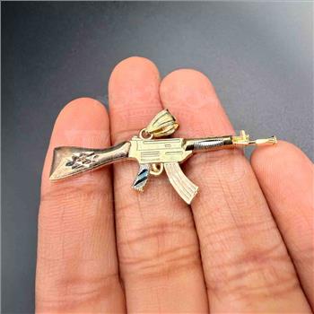 14K Tri Color Gold Rifle Gun Pendant