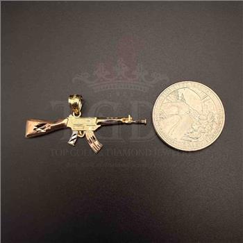 14K Tri Color Gold Rifle Gun Pendant