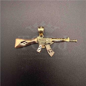 14K Tri Color Gold Rifle Gun Pendant