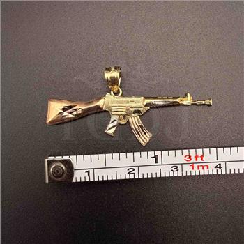 14K Tri Color Gold Rifle Gun Pendant