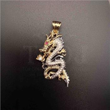 14K Two Tone Gold cubic zirconia Dragon Pendant
