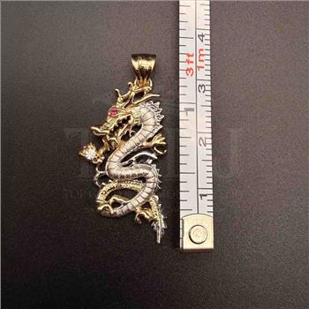 14K Two Tone Gold cubic zirconia Dragon Pendant