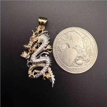 14K Two Tone Gold cubic zirconia Dragon Pendant