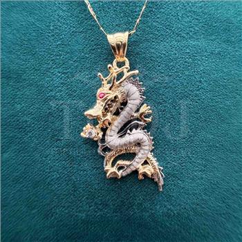 14K Two Tone Gold cubic zirconia Dragon Pendant