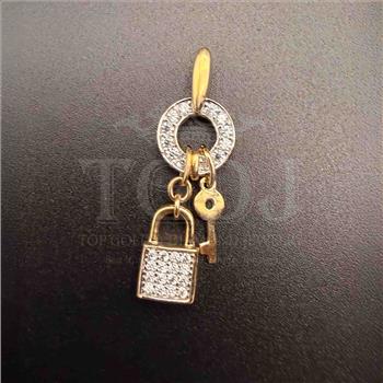 14K Two Tone Gold cubic zirconia Key & Lock Pendant