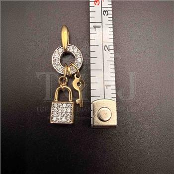 14K Two Tone Gold cubic zirconia Key & Lock Pendant