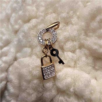 14K Two Tone Gold cubic zirconia Key & Lock Pendant