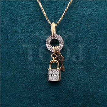 14K Two Tone Gold cubic zirconia Key & Lock Pendant