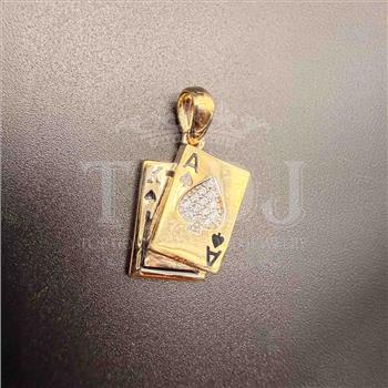 14K Yellow Gold cubic zirconia Spade A & K Card Pendant