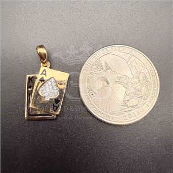 14K Yellow Gold cubic zirconia Spade A & K Card Pendant