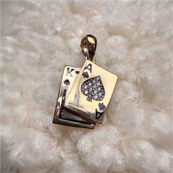14K Yellow Gold cubic zirconia Spade A & K Card Pendant