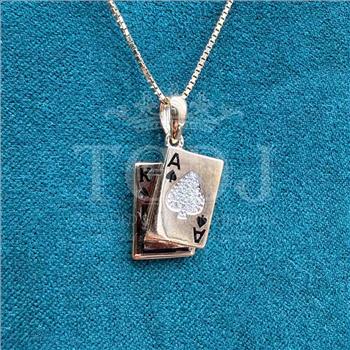 14K Yellow Gold cubic zirconia Spade A & K Card Pendant