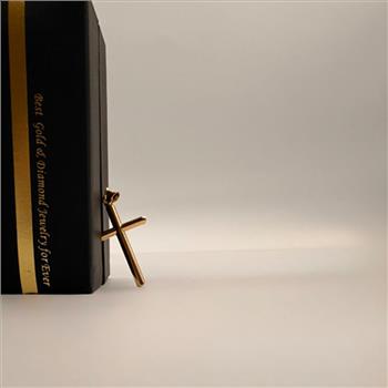 14K Yellow Gold Hollow Round Tube Cross Pendant with 0.8mm Box Chain - 22 inch