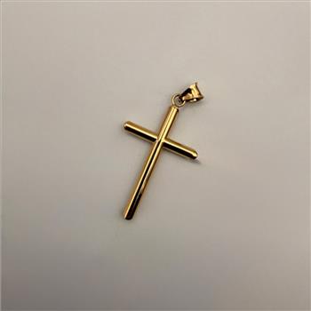 14K Yellow Gold Hollow Round Tube Cross Pendant with 0.8mm Box Chain - 22 inch