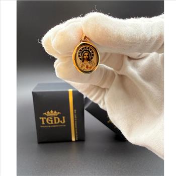 14K Yellow Gold SAC Red Heart of Jesus Picture Pendant