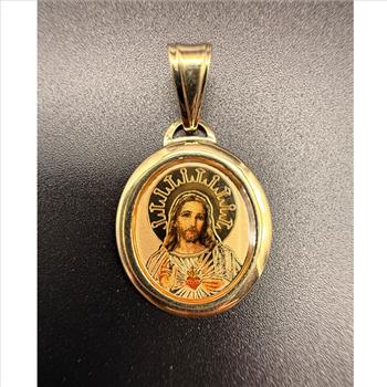14K Yellow Gold SAC Red Heart of Jesus Picture Pendant