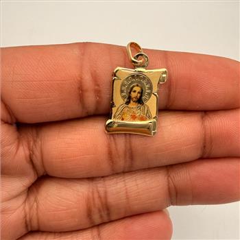 14K  Yellow Gold SAC Red Heart of Jesus Picture Pendant