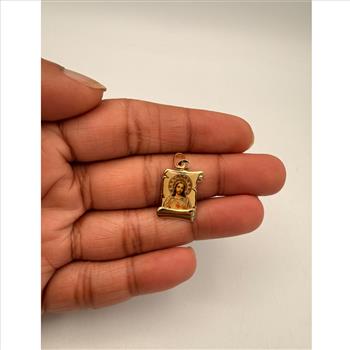 14K  Yellow Gold SAC Red Heart of Jesus Picture Pendant