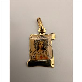 14K  Yellow Gold SAC Red Heart of Jesus Picture Pendant