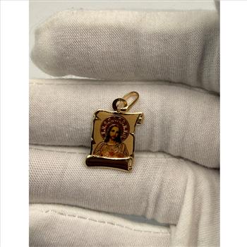 14K  Yellow Gold SAC Red Heart of Jesus Picture Pendant