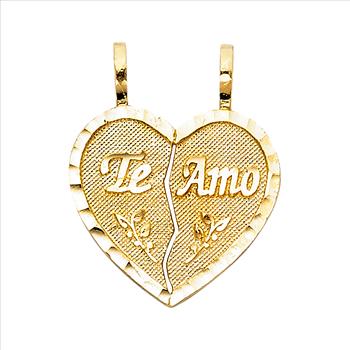 14K Yellow Gold Te Amo Heart 2 Piece Pendant