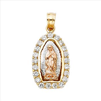 14K Tri Color Cubic Zirconia Religious Guadalupe Pendant