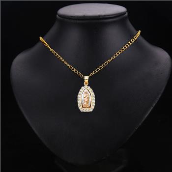 14K Tri Color Cubic Zirconia Religious Guadalupe Pendant