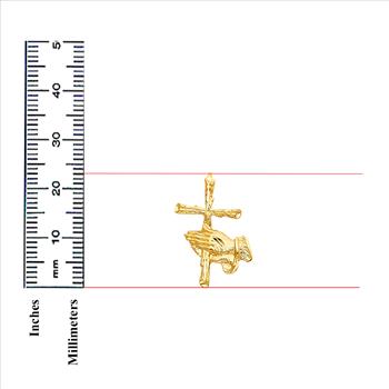 14K Yellow Gold Praying Hand with Cross Pendant