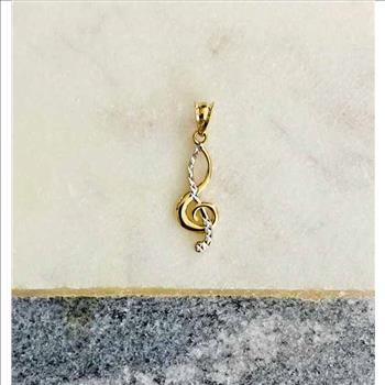14K Two Tone Gold Diamond Cut Music Note Pendant