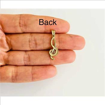 14K Two Tone Gold Diamond Cut Music Note Pendant