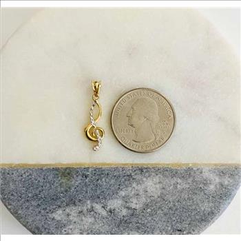 14K Two Tone Gold Diamond Cut Music Note Pendant