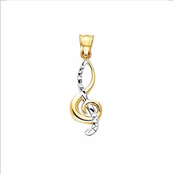14K Two Tone Gold Diamond Cut Music Note Pendant