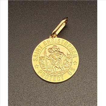 14K Yellow Gold St. Christopher Round Medal Pendant