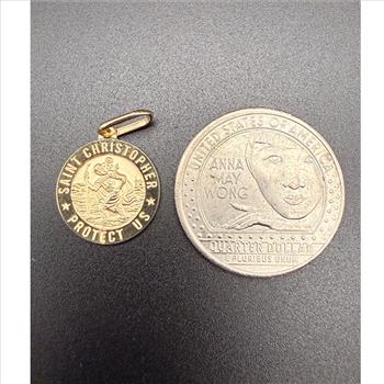 14K Yellow Gold St. Christopher Round Medal Pendant