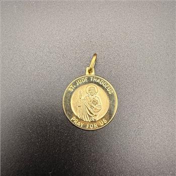 14K Yellow Gold St. Jude Round Medal Pendant