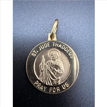 14K Yellow Gold St. Jude Round Medal Pendant