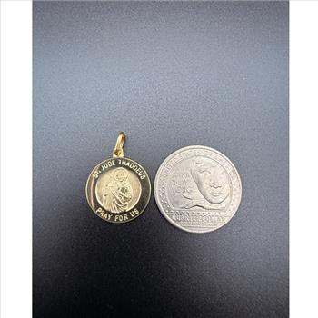 14K Yellow Gold St. Jude Round Medal Pendant