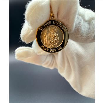14K Yellow Gold St. Jude Round Medal Pendant