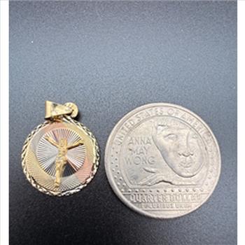 14K Two Tone Gold Religious Stamp Pendant